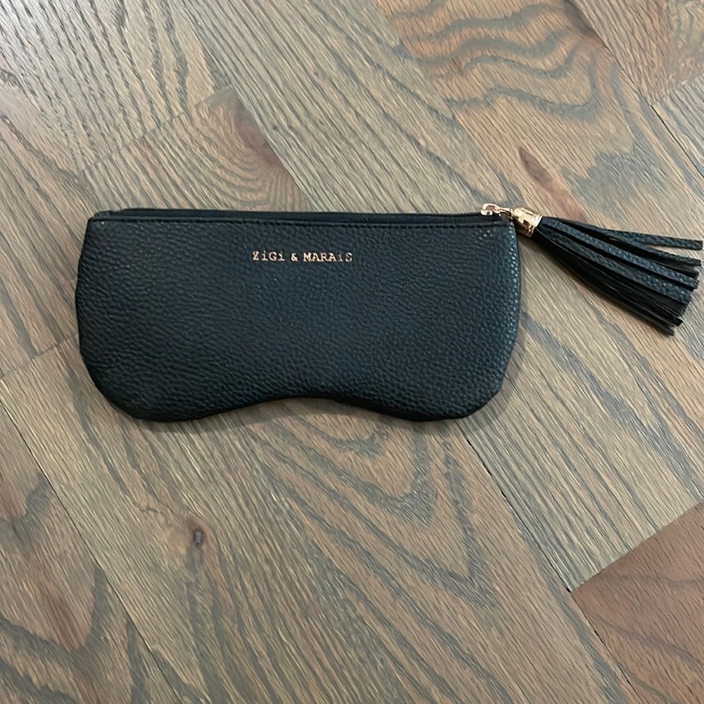 New Zigi & Marais Faux Leather Glasses Zip Bag Case Black & Rose Gold Colorblock
